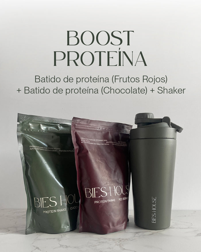 BOOST PROTEÍNA (Chocolate + Frutos Rojos + Shaker)