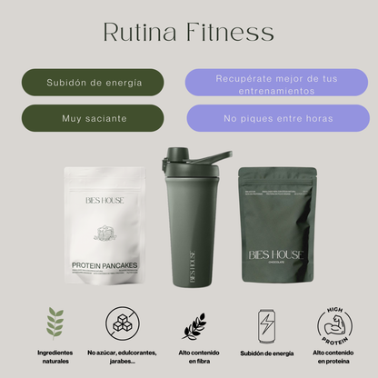 RUTINA FITNESS (Pancakes + batido de proteína + shaker)