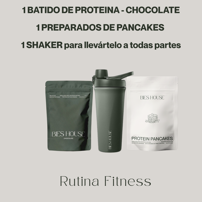 RUTINA FITNESS (Pancakes + batido de proteína + shaker)