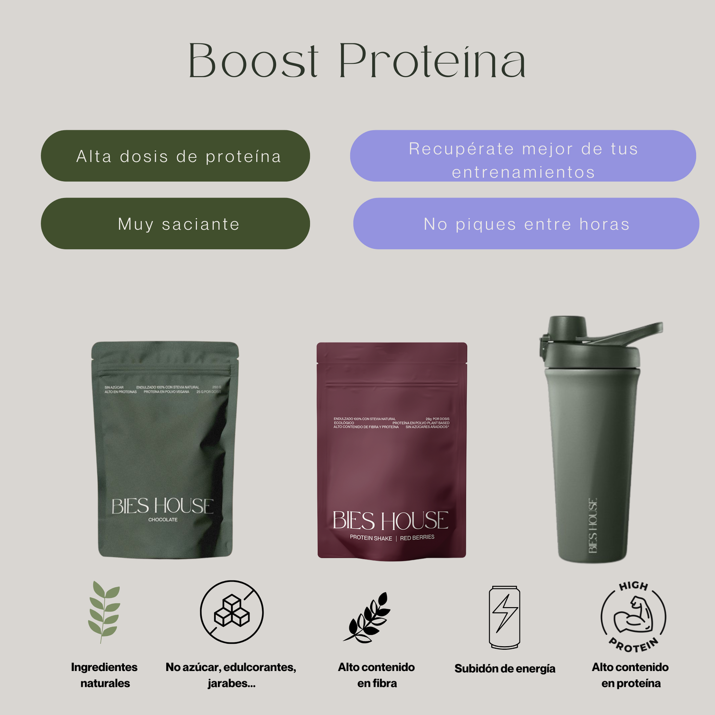 BOOST PROTEÍNA (Chocolate + Frutos Rojos + Shaker)