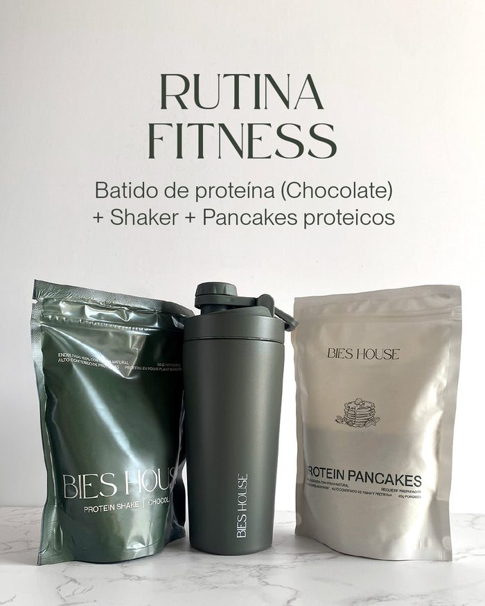 RUTINA FITNESS (Pancakes + batido de proteína + shaker)