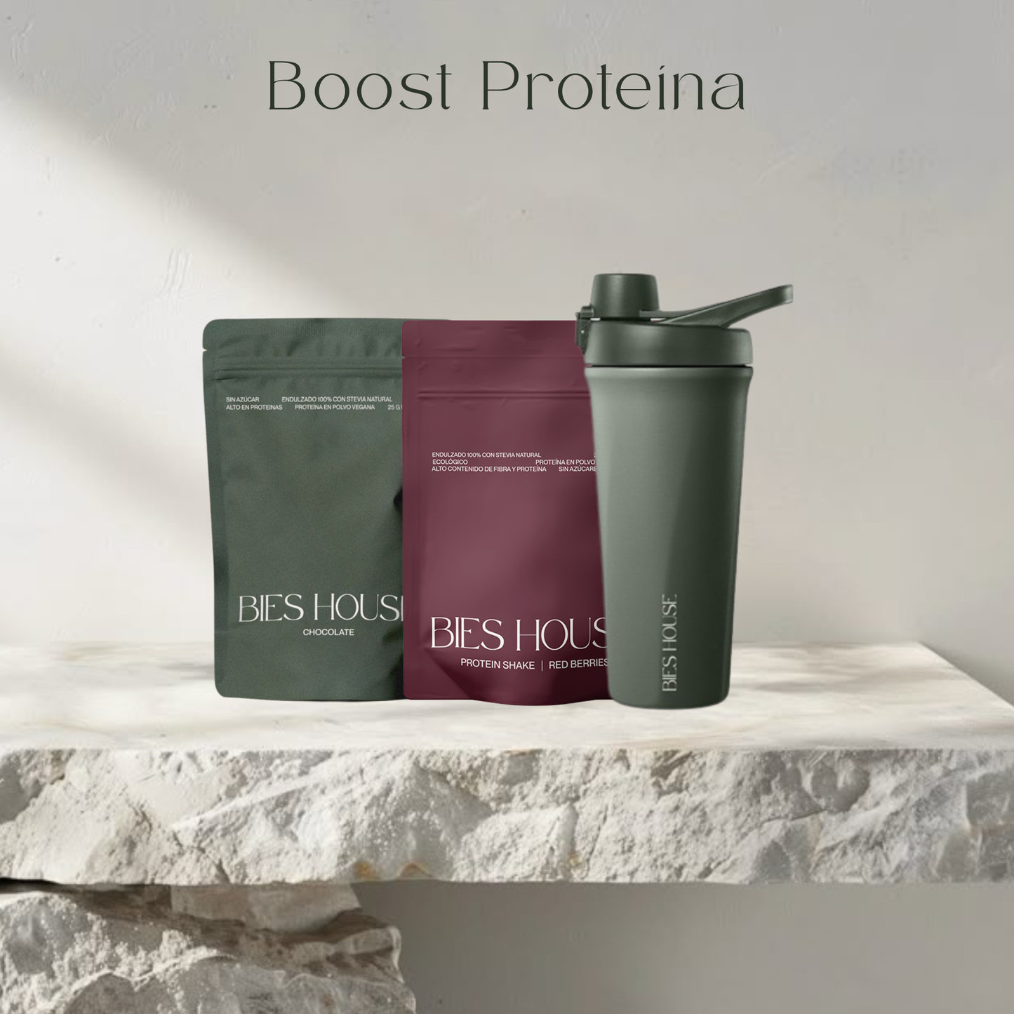 BOOST PROTEÍNA (Chocolate + Frutos Rojos + Shaker)